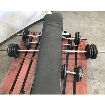 105cm Weight Bench on Wheels & Multiple Bars with Bulk Weights