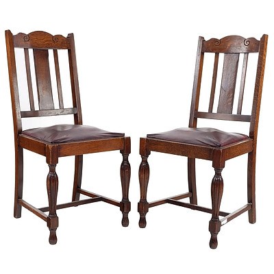 Pair of English Oak Dining Chairs Circa 1930s