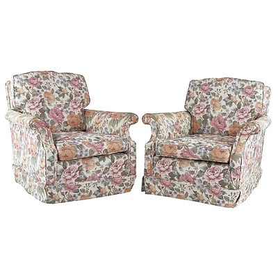 Floral Fabric Upholstered Three Piece Lounge Setting