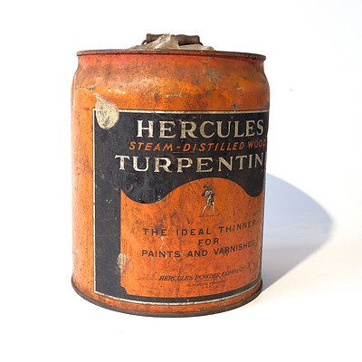 Vintage Five Gallon Hercules Steam-Distilled Wood Turpentine Drum Made in USA