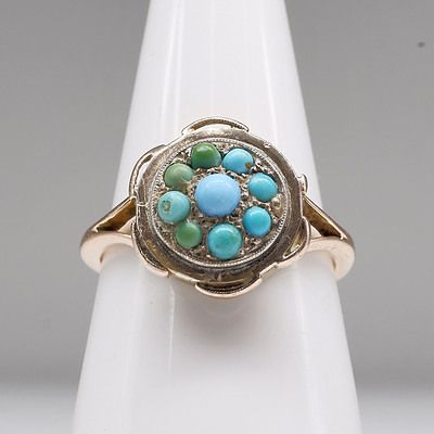Antique 9ct Rose Gold and Turquoise Ring