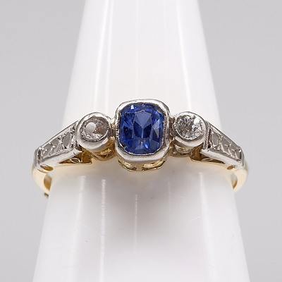 Antique 18ct Yellow and White Gold Diamond and Sapphire Ring