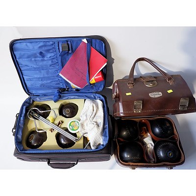 One Set of Henselite Lawn Bowls in Carry Case and One Set of Henselite Lawn Bowls in Case with Wheels