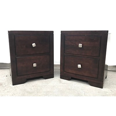 Pair of Dark Timber Bedside Drawers