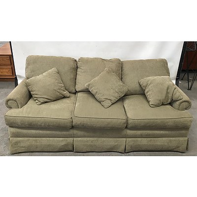 3 Seater Green Suede Couch