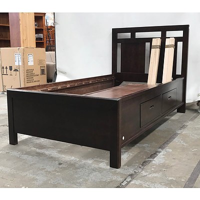 Dark Timber Single Bed with Under Drawer