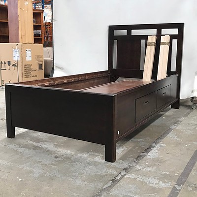 Dark Timber Single Bed with Under Drawer