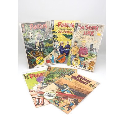 Six Vintage Comics, Including Flash Gordon, The Phantom, Tim Tyler's Luck and Prince Valiant
