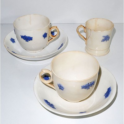 Two Early 19th Century Staffordshire Cups and Saucers and Christening Mug