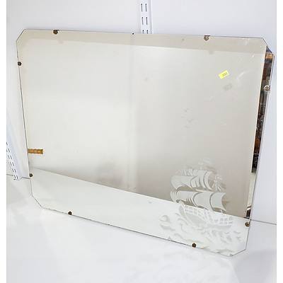 Art Deco Mirror With Etched Ship Design