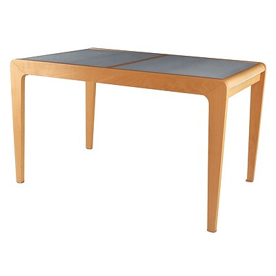 Beech and Opaque Glass Top Extension Dining Table
