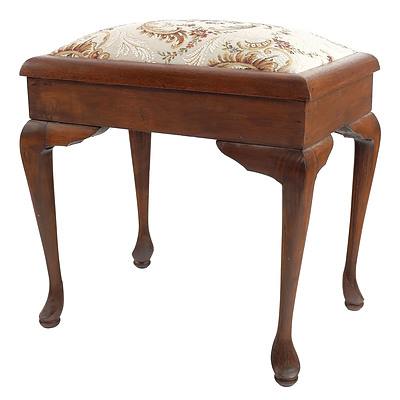 Floral Fabric Upholstered Piano Stool with Cabriole Legs