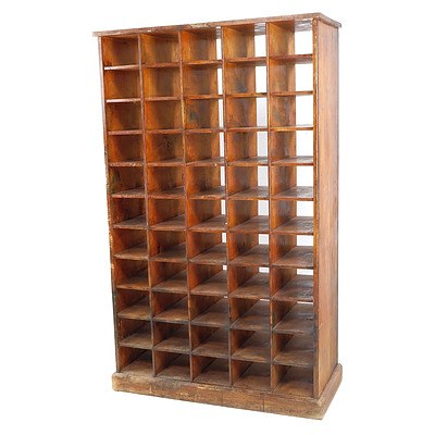 Rustic Antique Australian Kauri Pine Tall Pigeonhole Unit (Possibly from Westpac Bank QBN)