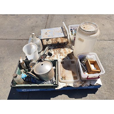 Contents of Pallet Including Home Brewing Accessories and Smoker