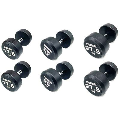 17.5kg, 25kg and 27.5kg Force USA Commercial Round Rubber Dumbbell - Lot of Three Pairs - Brand New - Total RRP $770