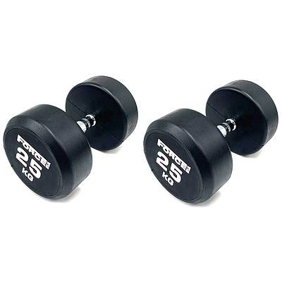 Pair of 25kg Force USA Commercial Round Rubber Dumbbell - Brand New - Total RRP $275