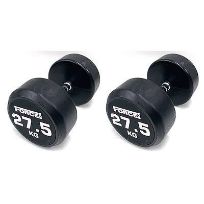 Pair of 27.5kg Force USA Commercial Round Rubber Dumbbell - Brand New - Total RRP $302.5