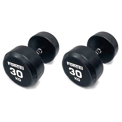 Pair of 30kg Force USA Commercial Round Rubber Dumbbell - Brand New - Total RRP $330