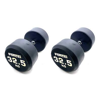 Pair of 32.5kg Force USA Commercial Round Rubber Dumbbell - Brand New - Total RRP $357.5