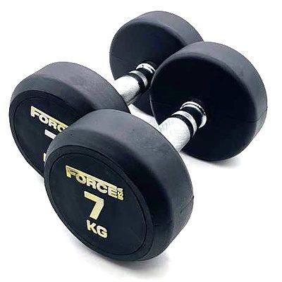 Pair of 7kg Force USA Commercial Round Rubber Dumbbell - Brand New - Total RRP $77