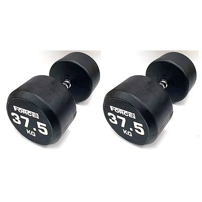 Pair of 37.5kg Force USA Commercial Round Rubber Dumbbell - Brand New - Total RRP $412.5