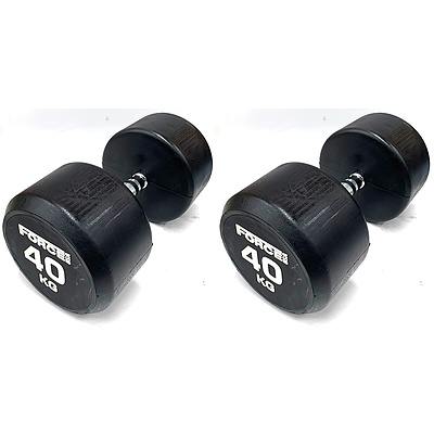 Pair of 40kg Force USA Commercial Round Rubber Dumbbell - Brand New - Total RRP $440