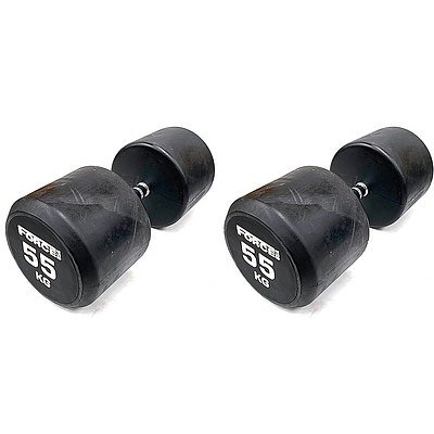Pair of 55kg Force USA Commercial Round Rubber Dumbbell - Brand New - Total RRP $605