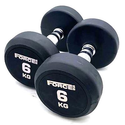 Pair of 6kg Force USA Commercial Round Rubber Dumbbell - Brand New - Total RRP $66