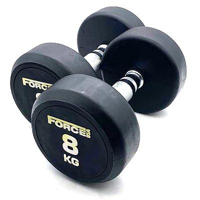 Pair of 8kg Force USA Commercial Round Rubber Dumbbell - Brand New - Total RRP $77