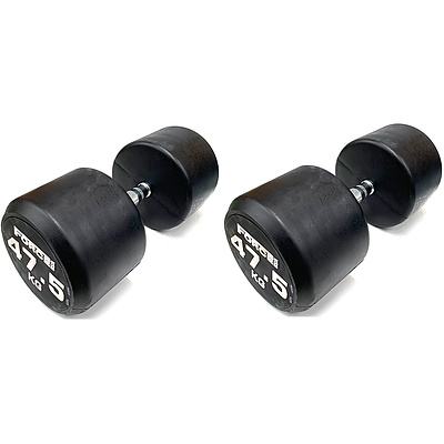 Pair of 47.5kg Force USA Commercial Round Rubber Dumbbell - Brand New - Total RRP $522.5