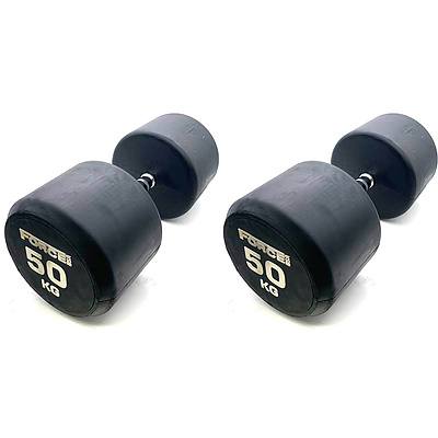 Pair of 50kg Force USA Commercial Round Rubber Dumbbell - Brand New - Total RRP $550