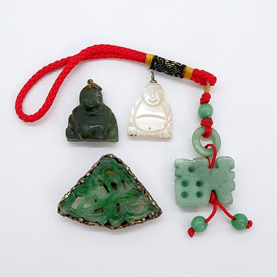 Three Jade Pendants and a Mother of Pearl Buddha