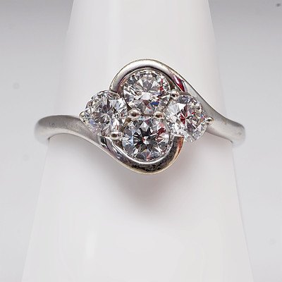 18ct White Gold Ring with Four Round Brilliant Cut Diamonds, TDW 1.04ct (F Si1)