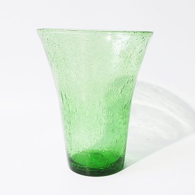 Large Internal Air Bubble Sea Green Glass Vase Marked Biot on Base