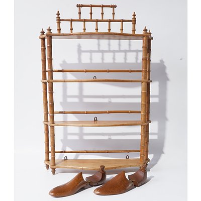 Bamboo Style Four Tier Whatnot and Pair of Oak Wooden Shoe Stretchers