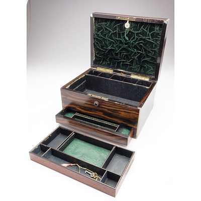 Late Victorian Ladies Vanity Box in Coromandel Rosewood, Housing Mirror, Secret Compartment and Key