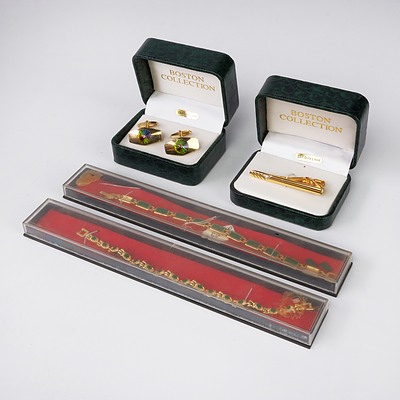 Two Boxed Gold Plated Items and Two Costume Jewellery Necklaces