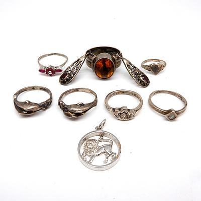 Various Sterling Silver Rings, Earrings, Pendant 
