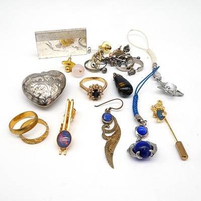 Group of Costume Jewellery, Including a Sterling Silver Plaque and Tigers Eye Pendant