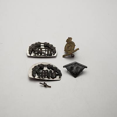 Quantity of Four Australian Military Insignia Including 48th Battalion Collar, Lewis Gunner and More
