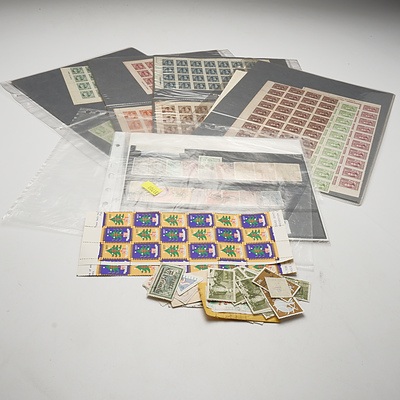 Quantity of 17 Chinese, Japanese Stamp Blocks and Quantity of Australian Loose Stamps