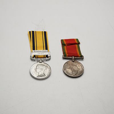 KG VI WWII South African Service Silver Medal and  VR Rourkes Drift  Medal 1877