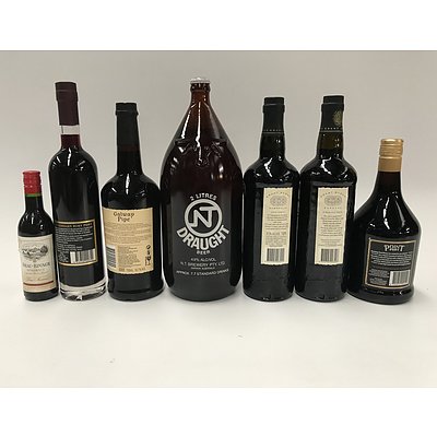 7 Bottles of Alcohol including: Grant Burge Barossa 10 Year Old Tawny, The Point Port, Grant Burge Australia Aged Tawny, NT Draught Beer, Galway Pipe Grand Tawny Aged 12 Years, Rutherglen Stanton & Killeen Ruby Port and Beau-Rivage Bordeaux