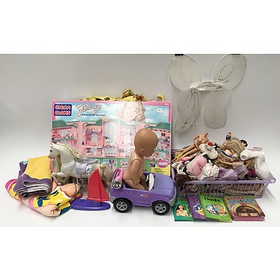 Group of Children's Toys including: Barbie Towels, Dolls, Playing Cards and More