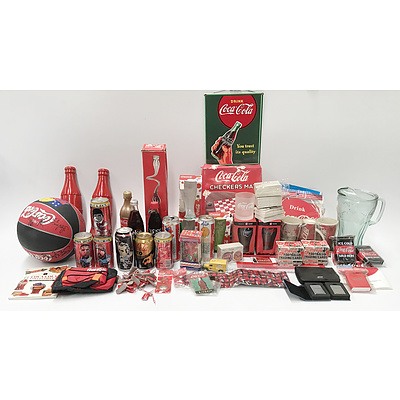 Coca Cola Modern Enamel Sign, Cans, Signed Basketball, Glasses, Key Tags, Checkers Game, Glass Jug and More
