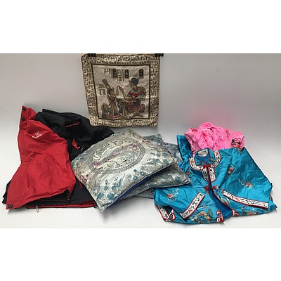  A Reversible Jacket, Chinese Silk Pillows, Assorted Ties, Towels, Shirts, Doyle's and More