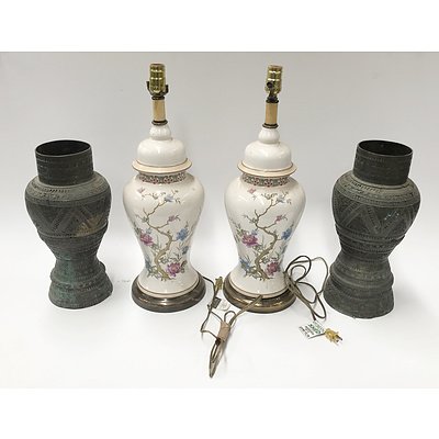 Two Pairs of Decorative Table Lamps, One Lacking Fixtures