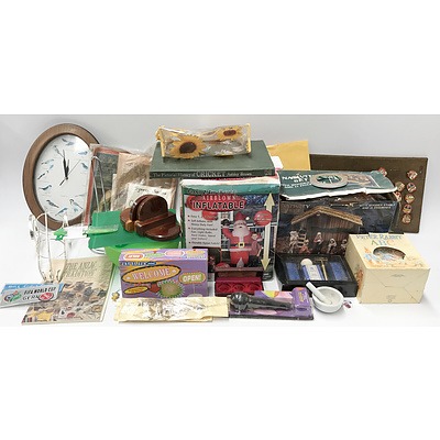 Assorted Homeware including: Puzzles, Old Metal Tins, Pictures, Asian Style Umbrella Stand, Assorted Suitcases and Duffle Bags and More