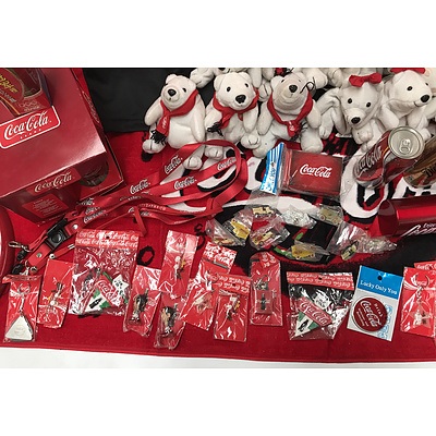 Coca Cola Stuffed Bears, Hi-Vis Shirt, Glasses, Drink Bottles, Pins, Pillows and More