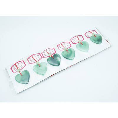 Twelve Plastic Jade Colour Heart Shaped Pendants